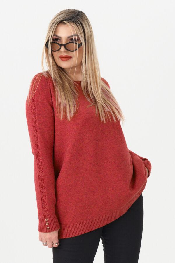 Ciepły sweter damski czerwony oversize