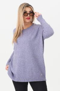Ciepły sweter damski lawendowy oversize