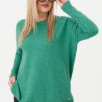 Ciepły sweter damski zielony oversize