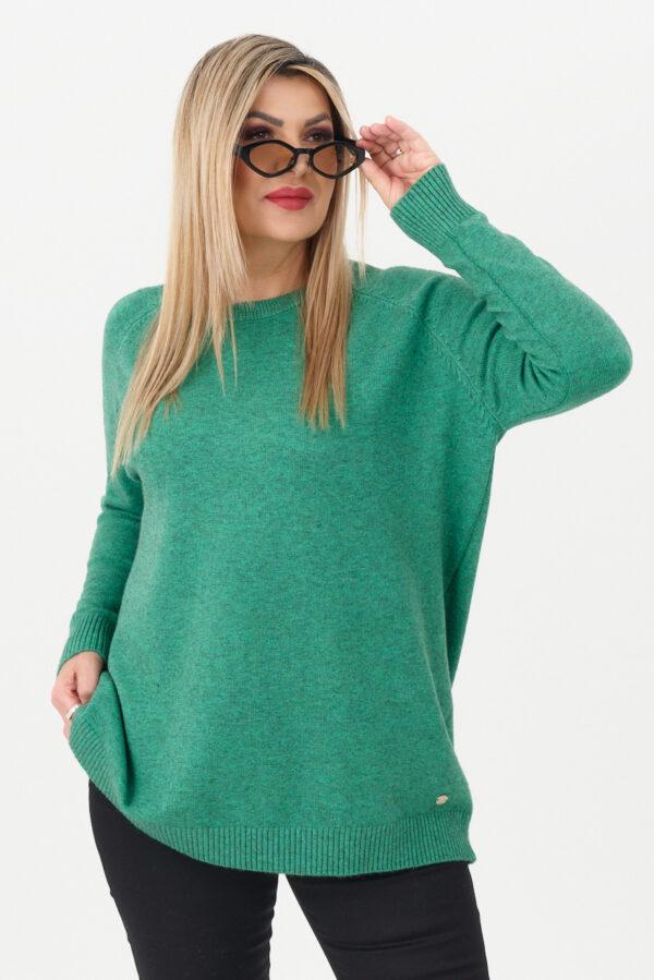 Ciepły sweter damski zielony oversize