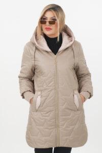 Dłuższa kurtka przejściowa damska beżowa z zamkami po bokach