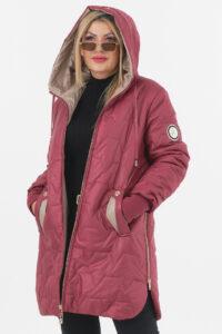 Dłuższa kurtka przejściowa damska bordowa z zamkami po bokach