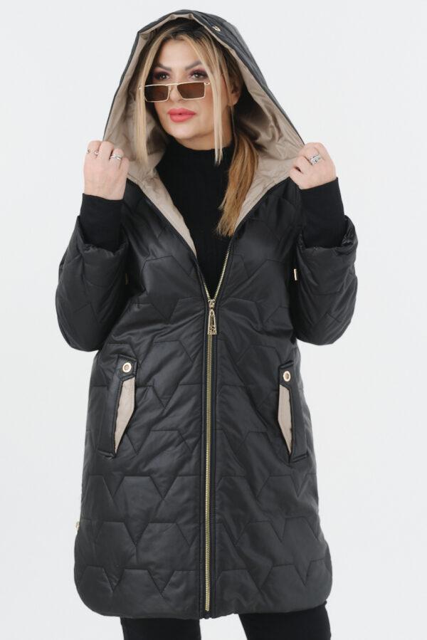 Dłuższa kurtka przejściowa damska czarna z zamkami po bokach