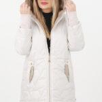 Dłuższa kurtka przejściowa damska kremowa z zamkami po bokach