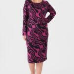 Dopasowana sukienka z marszczeniem amarantowo-czarna