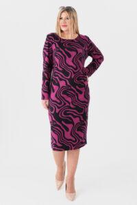 Dopasowana sukienka z marszczeniem amarantowo-czarna
