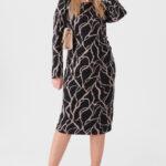 Dopasowana sukienka z marszczeniem czarno-beżowa