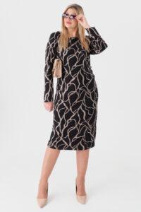 Dopasowana sukienka z marszczeniem czarno-beżowa