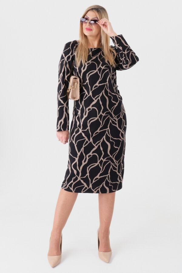 Dopasowana sukienka z marszczeniem czarno-beżowa