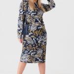 Dopasowana-sukienka-z-marszczeniem-granatowo-żółta (6)