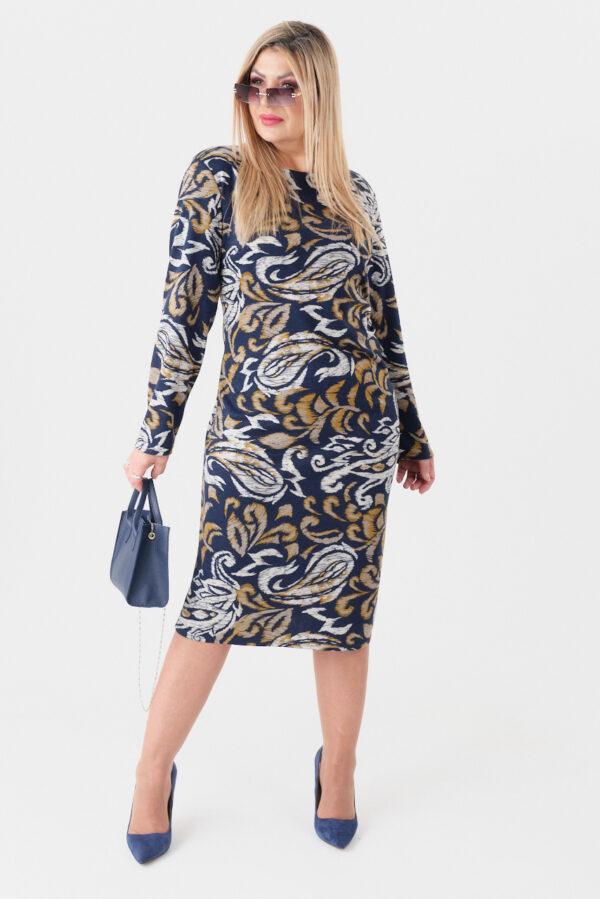 Dopasowana sukienka z marszczeniem granatowo-żółta
