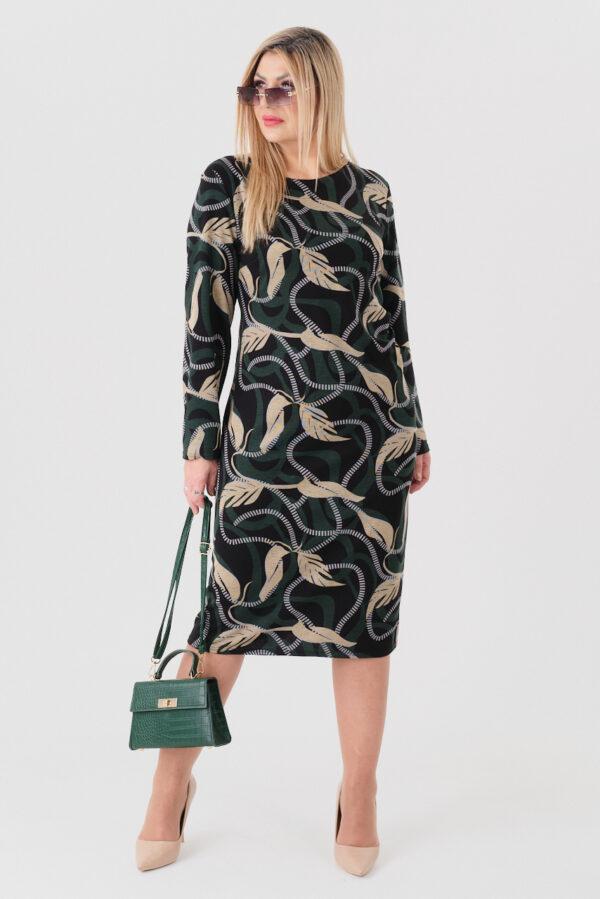 Dopasowana sukienka z marszczeniem zielono-beżowa