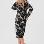 Dopasowana-sukienka-z-marszczeniem-zielono-beżowa (5)