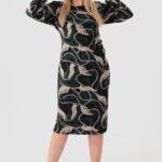 Dopasowana-sukienka-z-marszczeniem-zielono-beżowa (6)