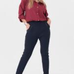 Elastyczne spodnie z wysokim stanem plus size granatowe