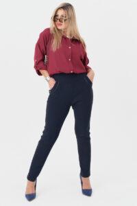 Elastyczne spodnie z wysokim stanem plus size granatowe