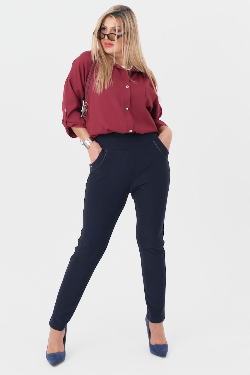 Elastyczne spodnie z wysokim stanem plus size granatowe