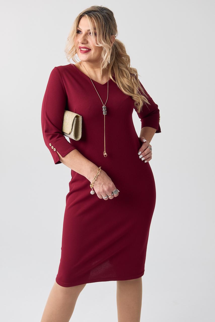 Sukienka z dekoltem PLUS SIZE bordowa 44-54