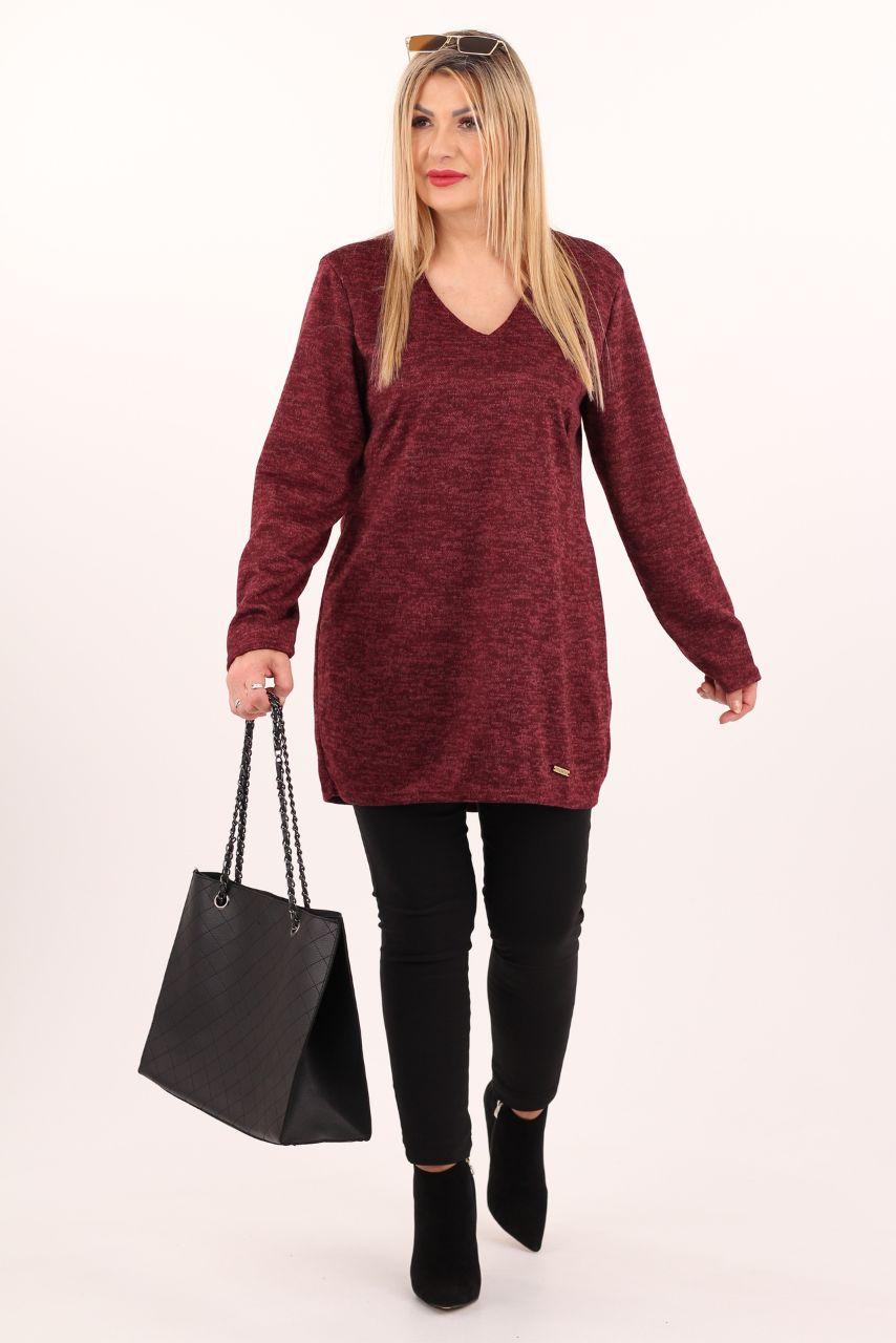 Tunika damska XXL oversize bordowa – moda dla puszystych kobiet