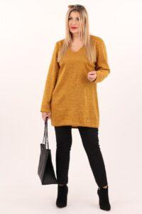 Tunika damska XXL oversize musztardowa – moda dla puszystych kobiet