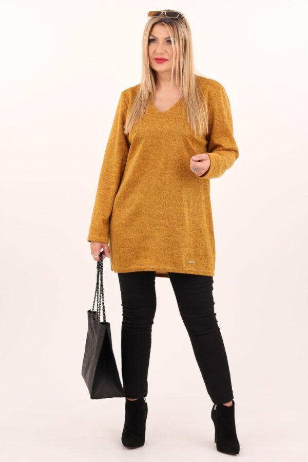 Tunika damska XXL oversize musztardowa – moda dla puszystych kobiet