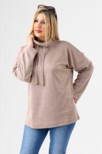 Bluza damska plus size sportowa ze stójką beżowa