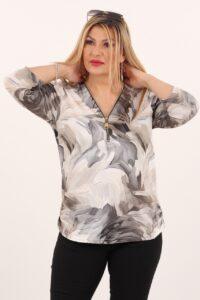 Bluzka damska XXL beżowo-brązowa – moda dla puszystych