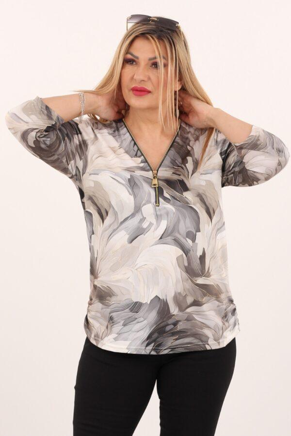 Bluzka damska XXL beżowo-brązowa – moda dla puszystych