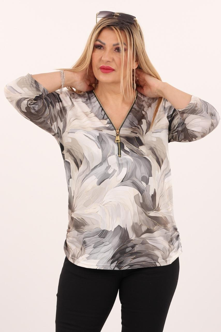 Bluzka damska XXL beżowo-brązowa – moda dla puszystych