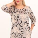 Beżowa tunika oversize plus size, tunika duży rozmiar XXL dla puszystych kobiet