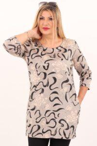 Beżowa tunika oversize plus size, tunika duży rozmiar XXL dla puszystych kobiet