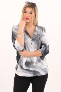 Bluzka damska XXL biało-szara – moda dla puszystych