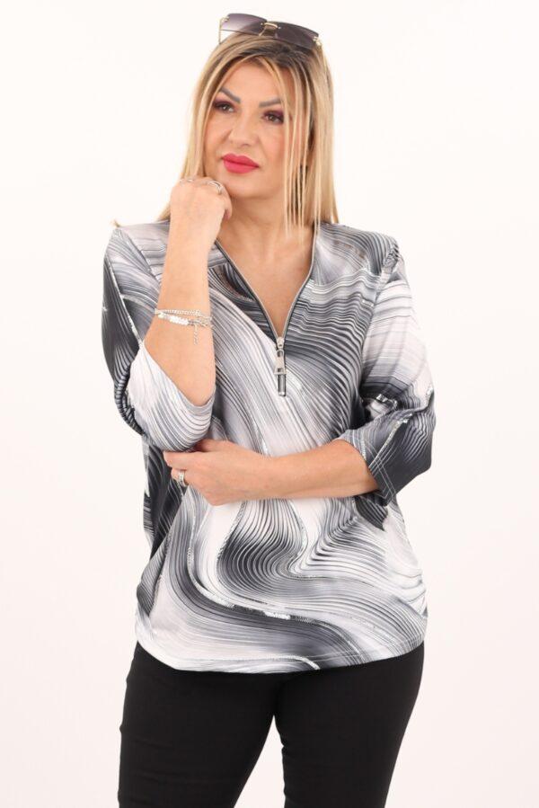 Bluzka damska XXL biało-szara – moda dla puszystych