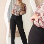 Elegancka bluzka w dużym rozmiarze plus size bordowo-beżowa