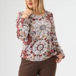 Bluzka damska we wzory bordowo-beżowa