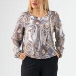 Elegancka bluzka w dużym rozmiarze plus size brązowo-biała