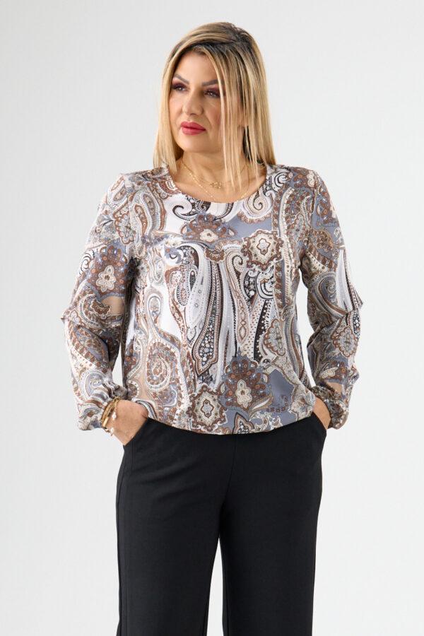 Elegancka bluzka w dużym rozmiarze plus size brązowo-biała