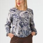 Elegancka bluzka w dużym rozmiarze plus size granatowo-biała