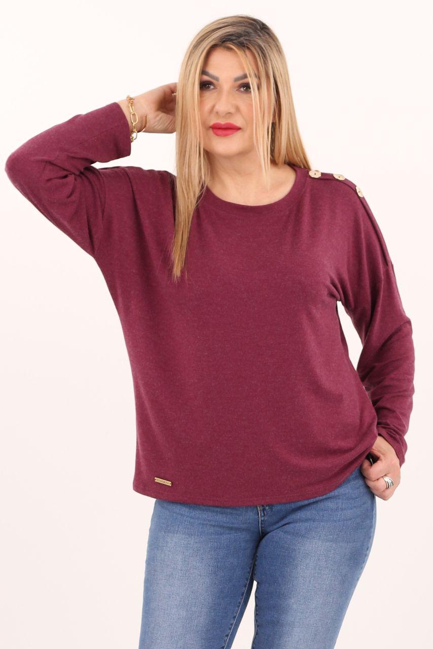 Bluzka plus size z długim rękawem bordowa – duże rozmiary