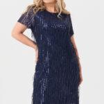Cekinowa sukienka midi granatowa