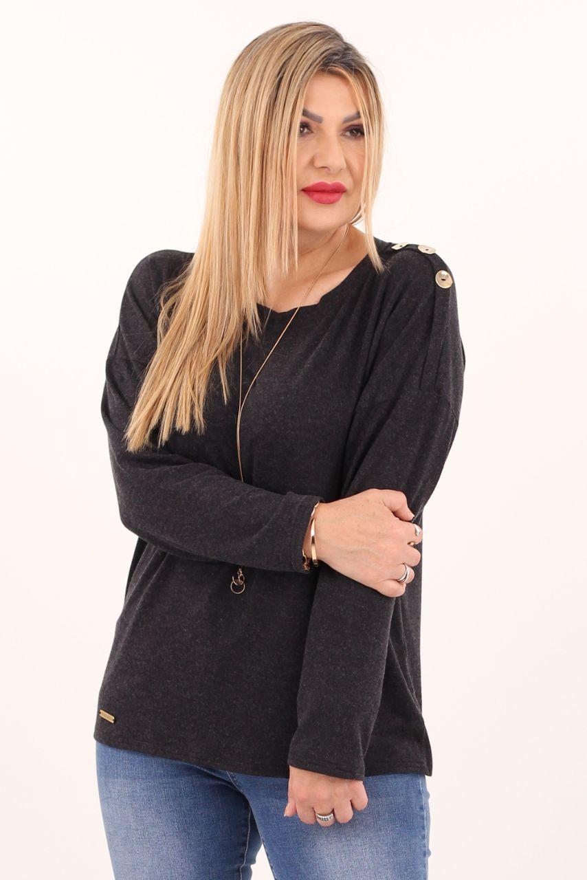 Bluzka plus size z długim rękawem czarna – duże rozmiary