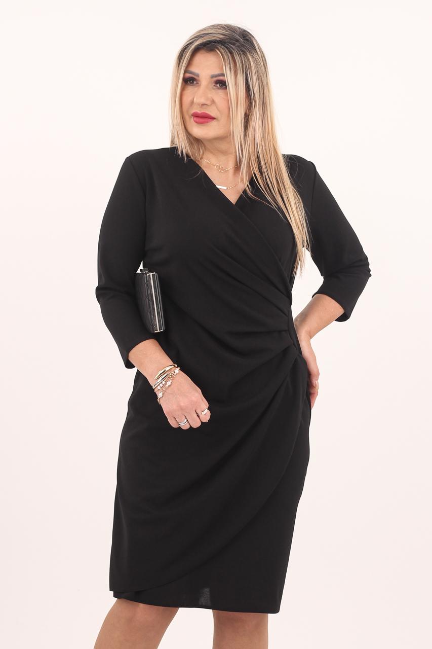 Sukienka marszczona plus size czarna 44-52, elegancka sukienka dla puszystych, sukienka XXL