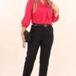 Eleganckie spodnie damskie z wysokim stanem duże rozmiary czarne 42–52