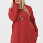sweter plus size damski w kolorze czerwonym
