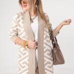 Długi damski kardigan beżowo-biały