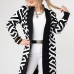 Długi damski kardigan czarno-biały
