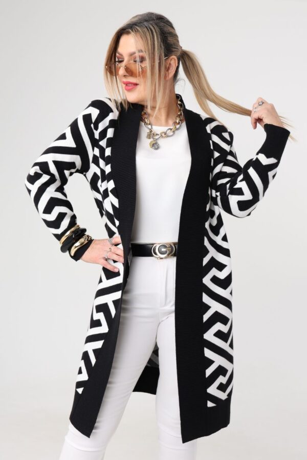Długi damski kardigan czarno-biały