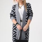 Długi damski kardigan szaro-czarny