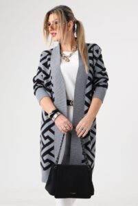 Długi damski kardigan szaro-czarny