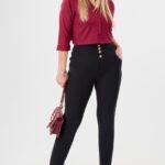 Elastyczne spodnie damskie z wysokim stanem